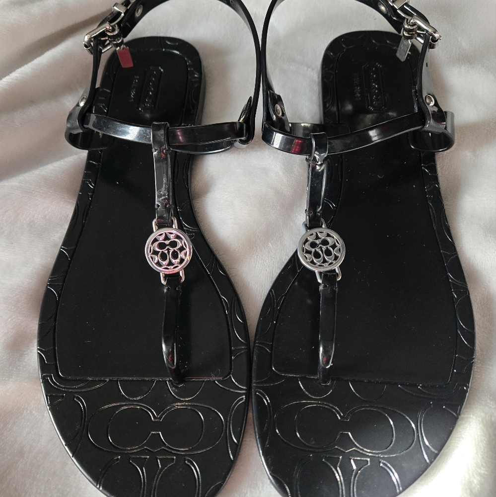 Coach Size 9b Black Women's Sandals with Silver Accent